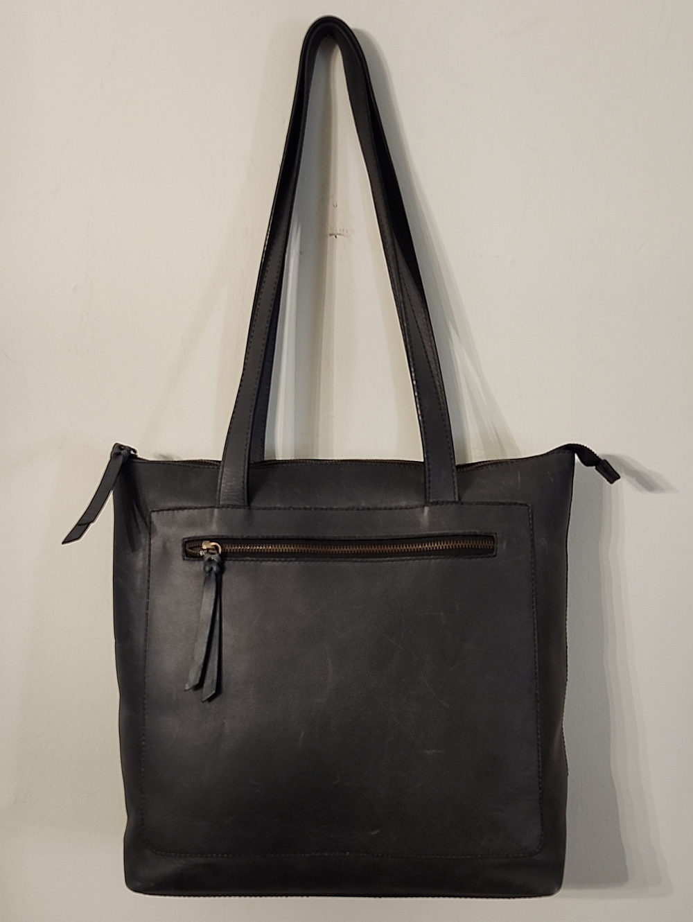 Able Black Charcoal Gray Leather Shoulder Purse Tote Handbag